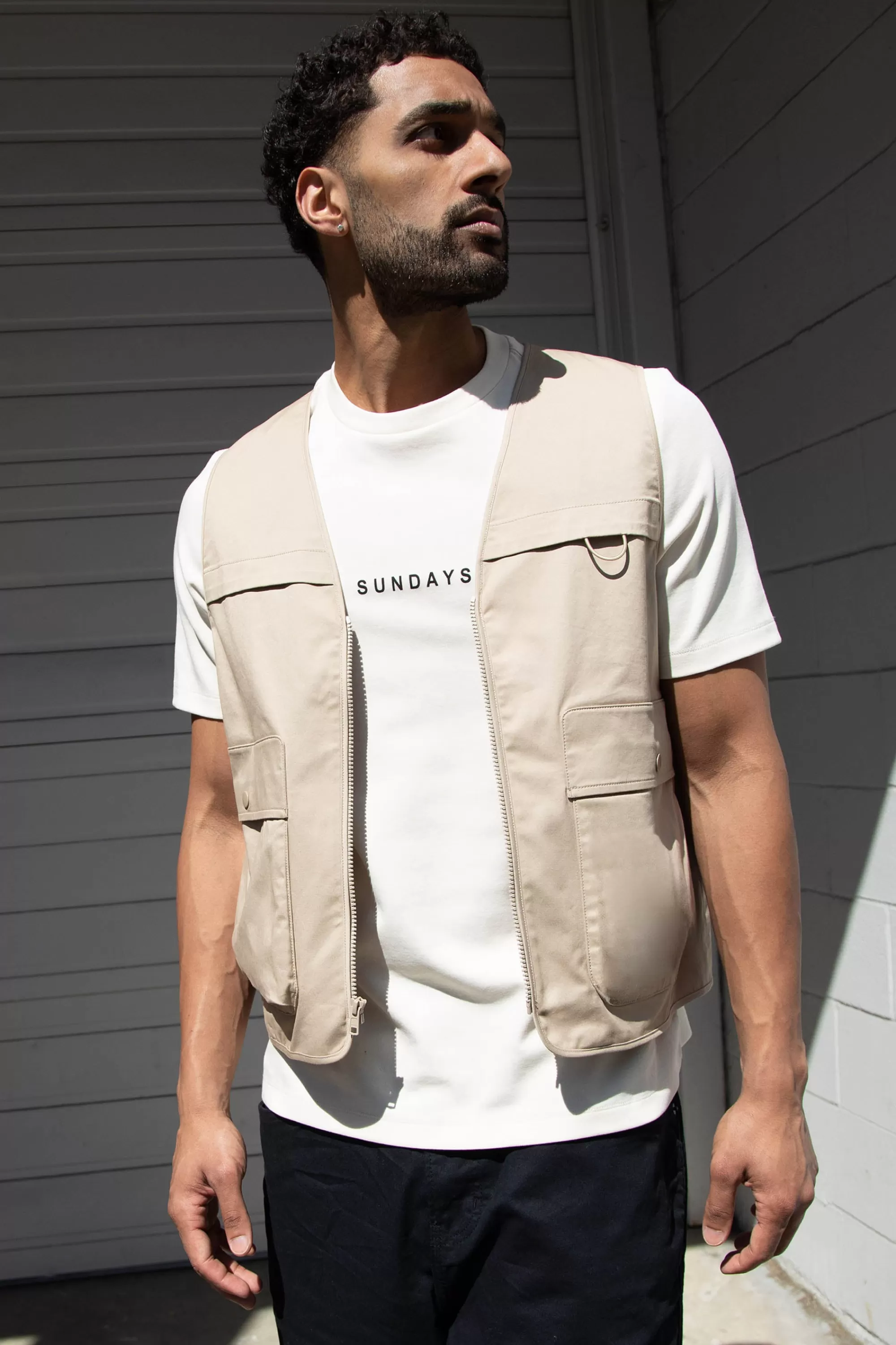 OAK + FORT COTTON-TWILL CARGO UTILITY VEST | Tops