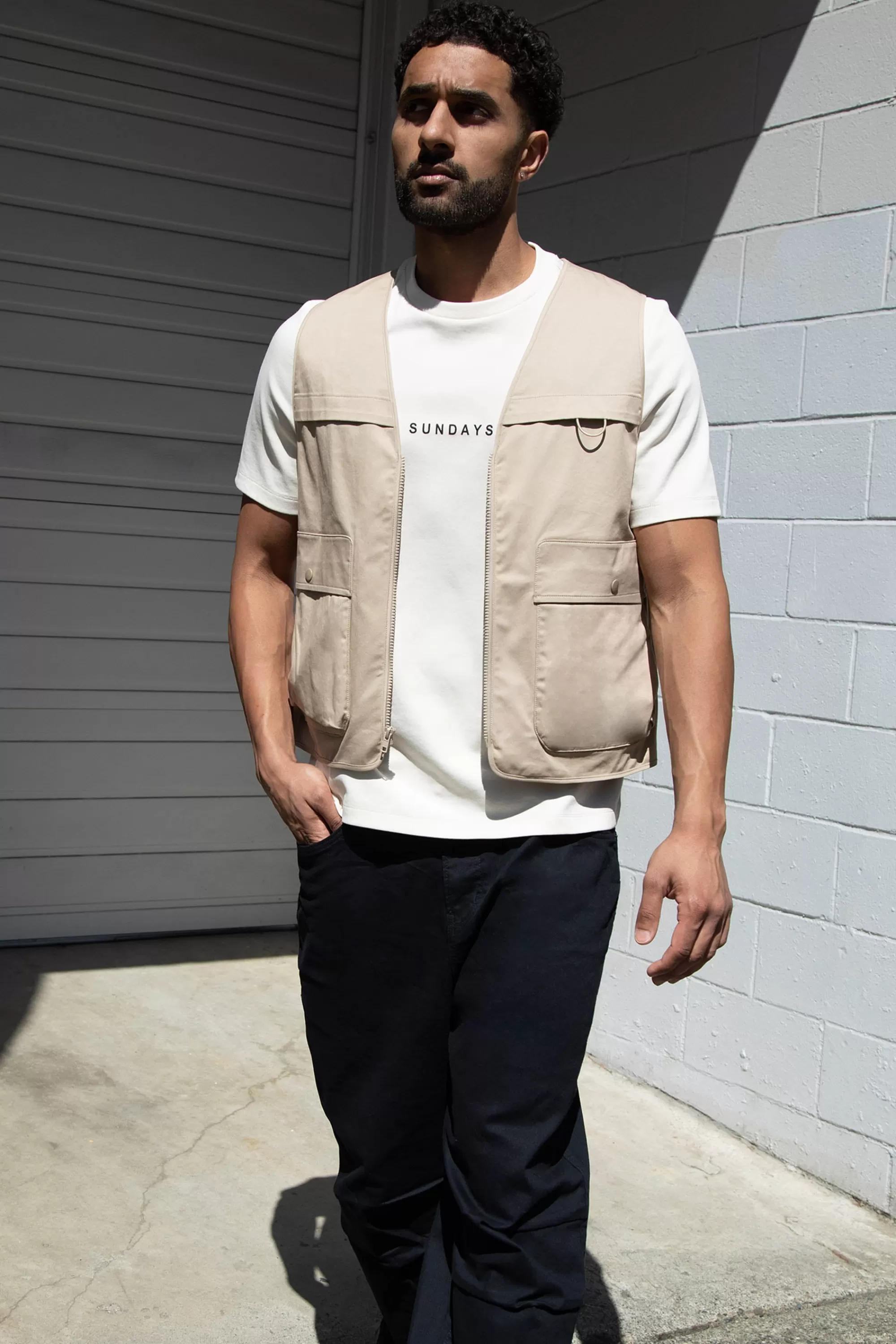 OAK + FORT COTTON-TWILL CARGO UTILITY VEST | Tops