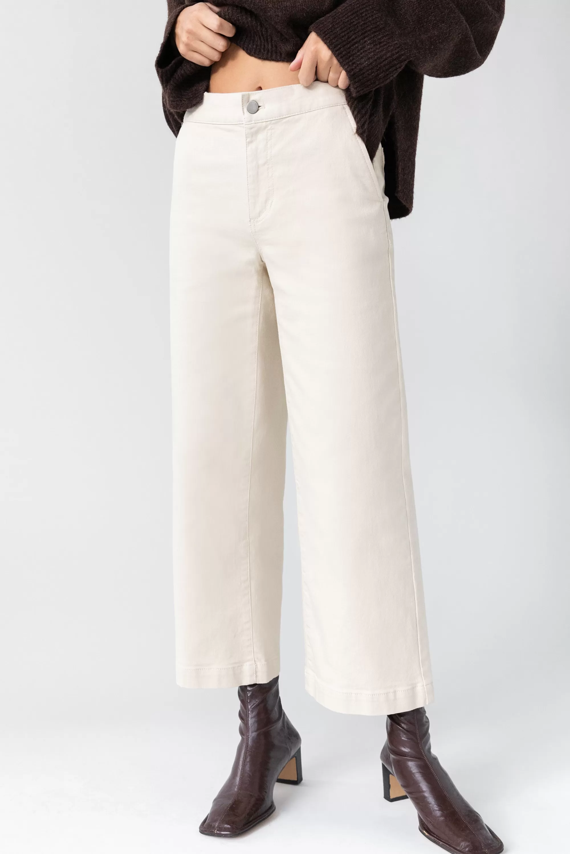 OAK + FORT CROPPED LENGTH 26" TWILL WIDE LEG PANT | Women Pants