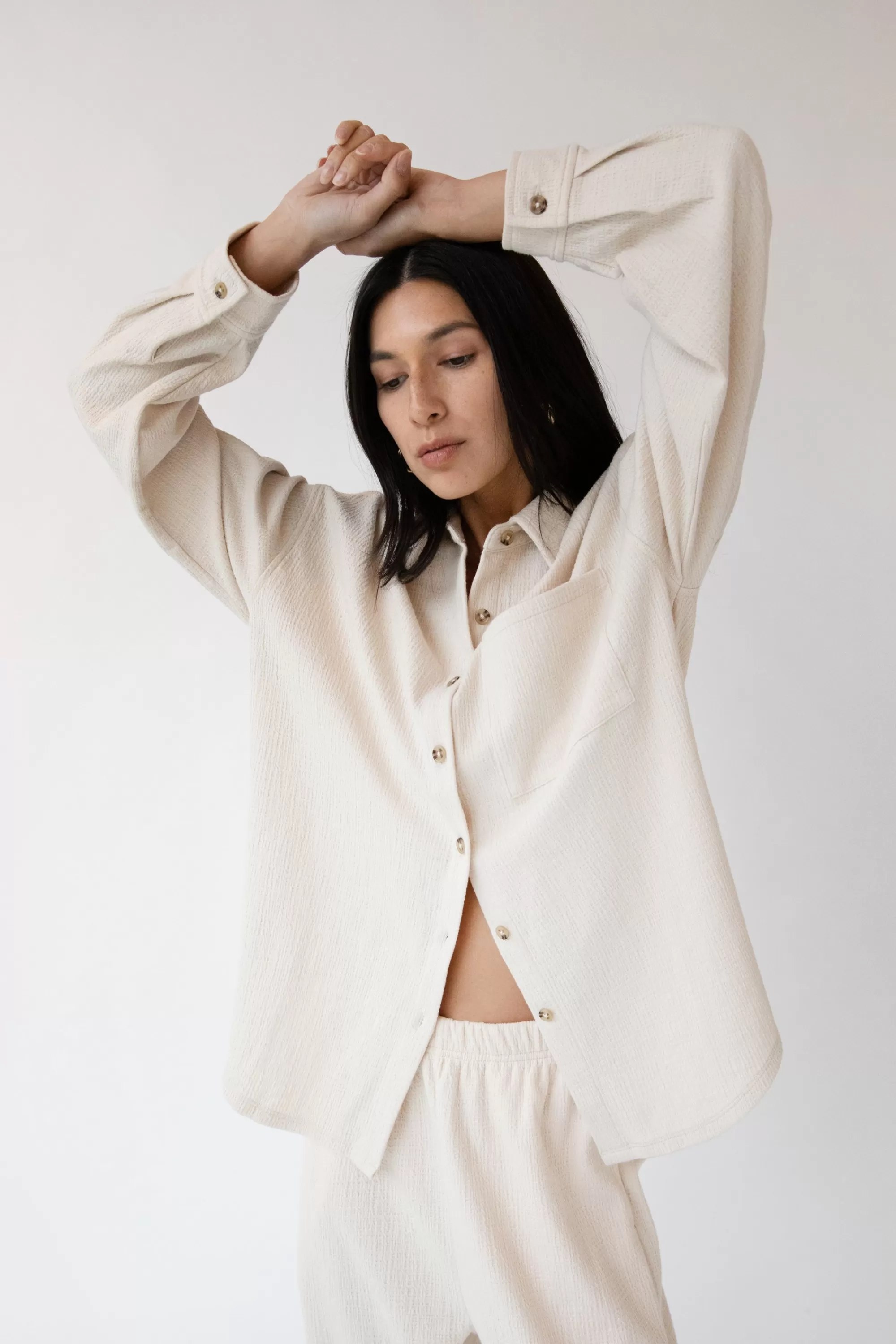 OAK + FORT OVERSIZED KNIT SHIRT | Women Tops