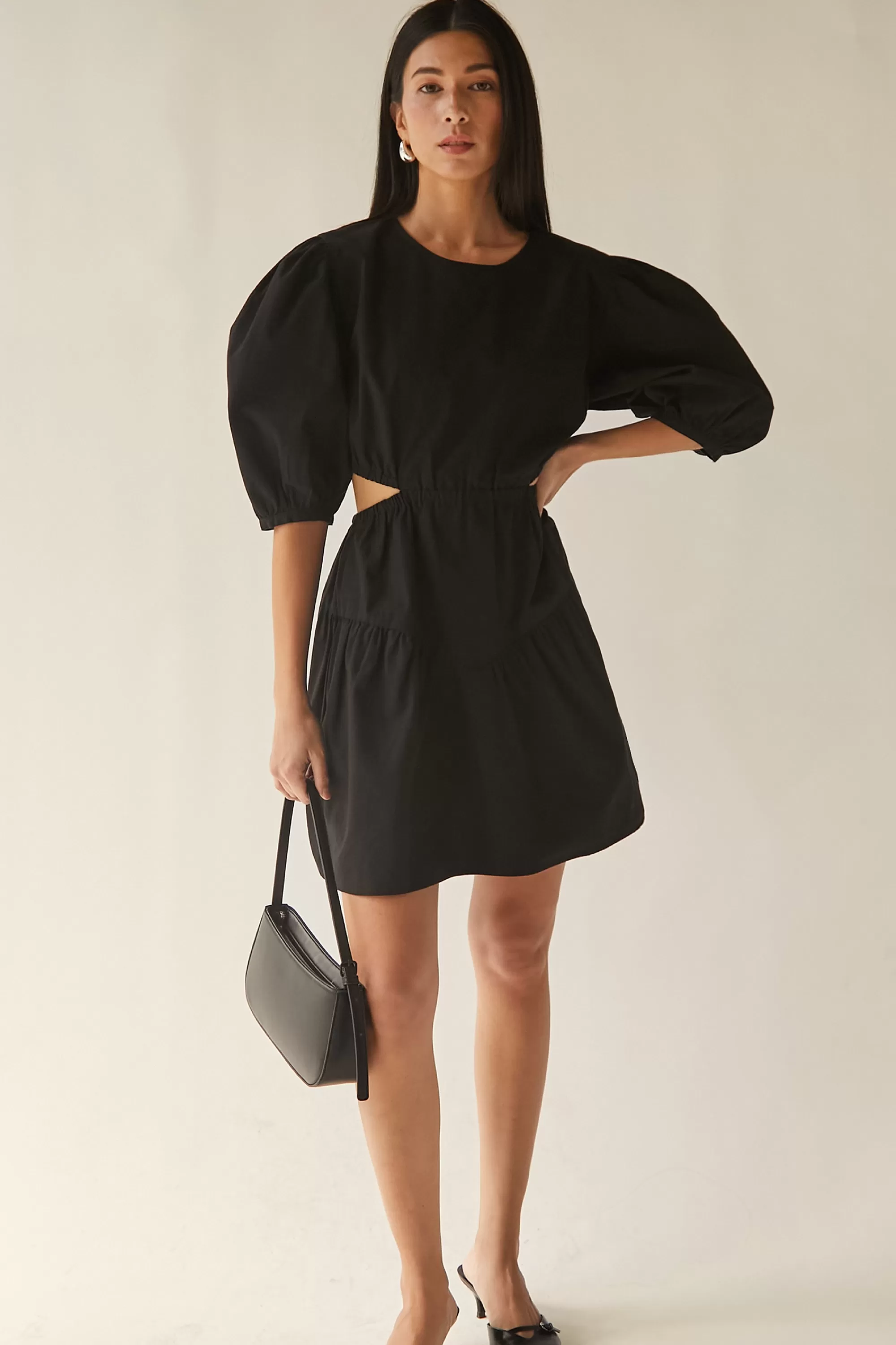 OAK + FORT PUFF SLEEVE MINI DRESS WITH CUTOUTS | Women Dresses