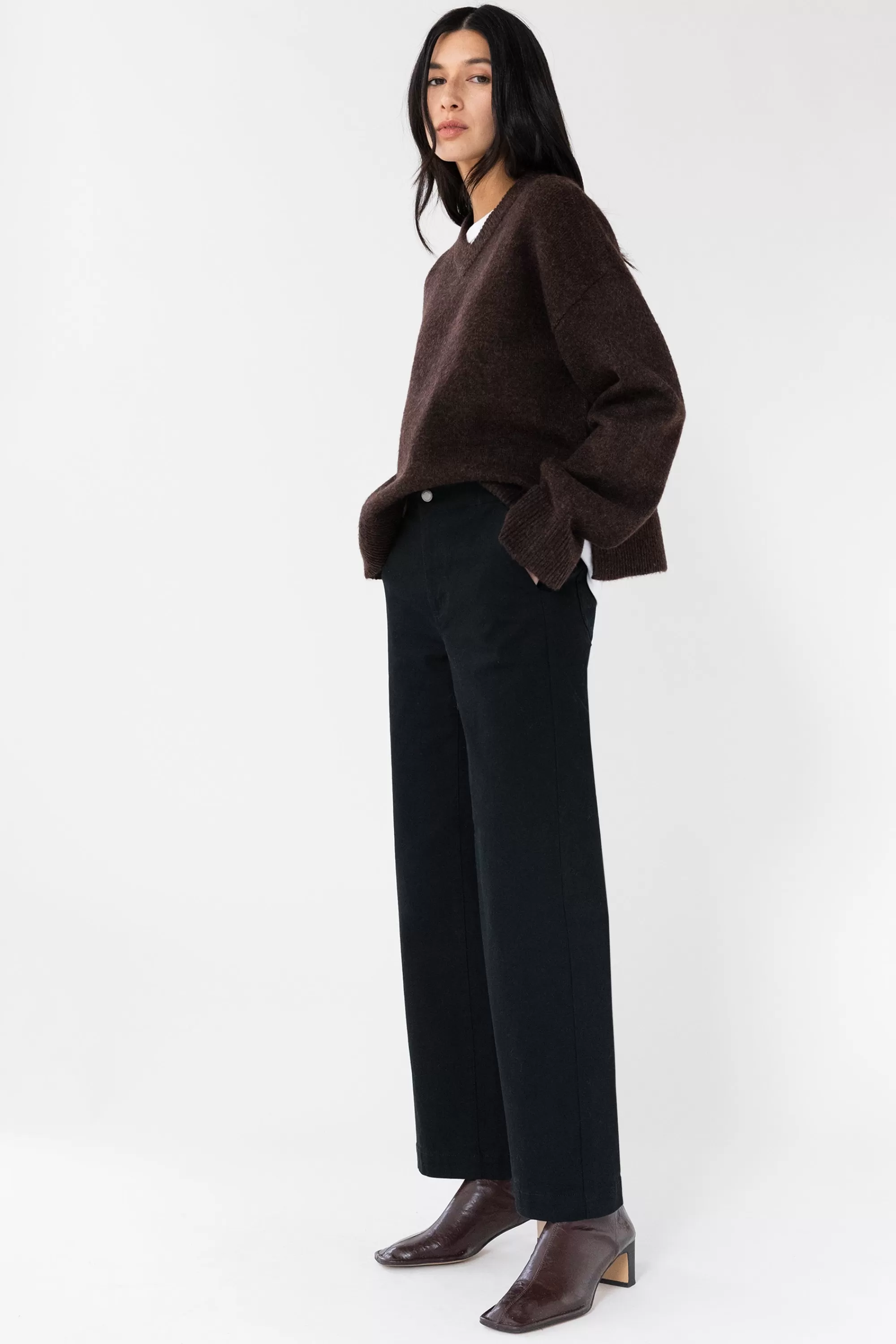 OAK + FORT REGULAR LENGTH 28" TWILL WIDE LEG PANT | Women Pants