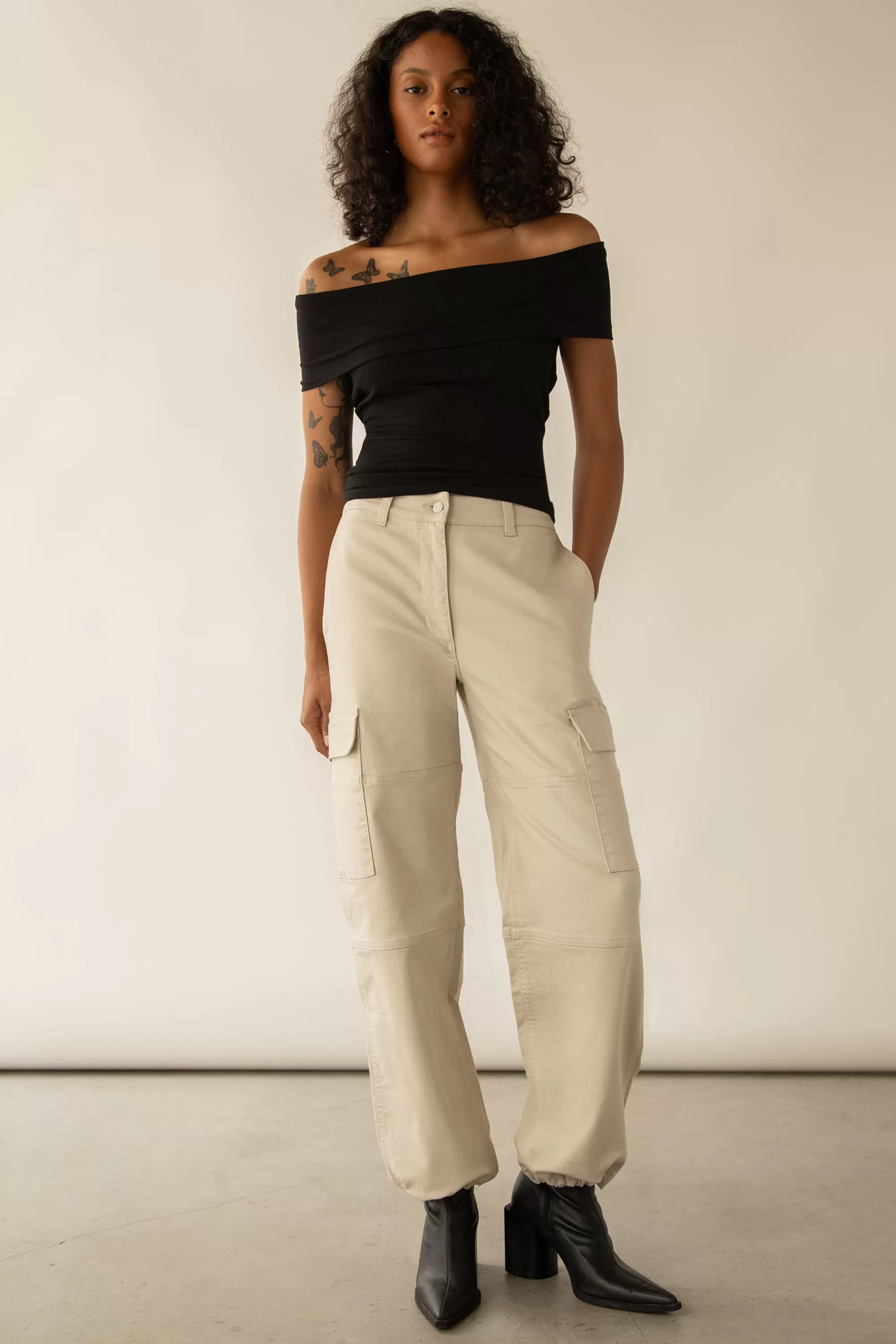 OAK + FORT TWILL WIDE LEG CARGO PANT WITH SHOCK CORD | Women Pants
