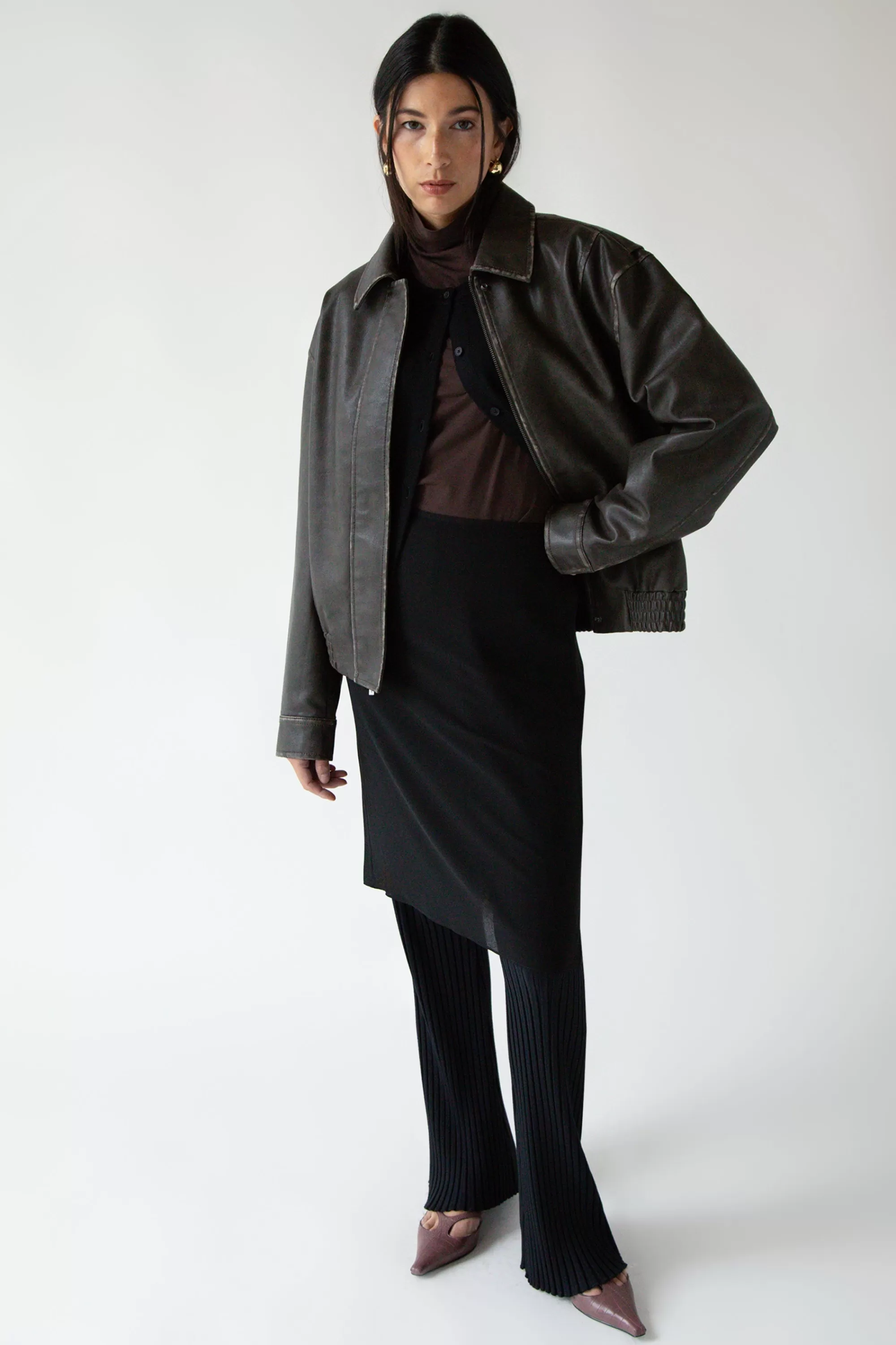 OAK + FORT VINTAGE INSPIRED VEGAN LEATHER BOMBER JACKET | Women Coats & Jackets