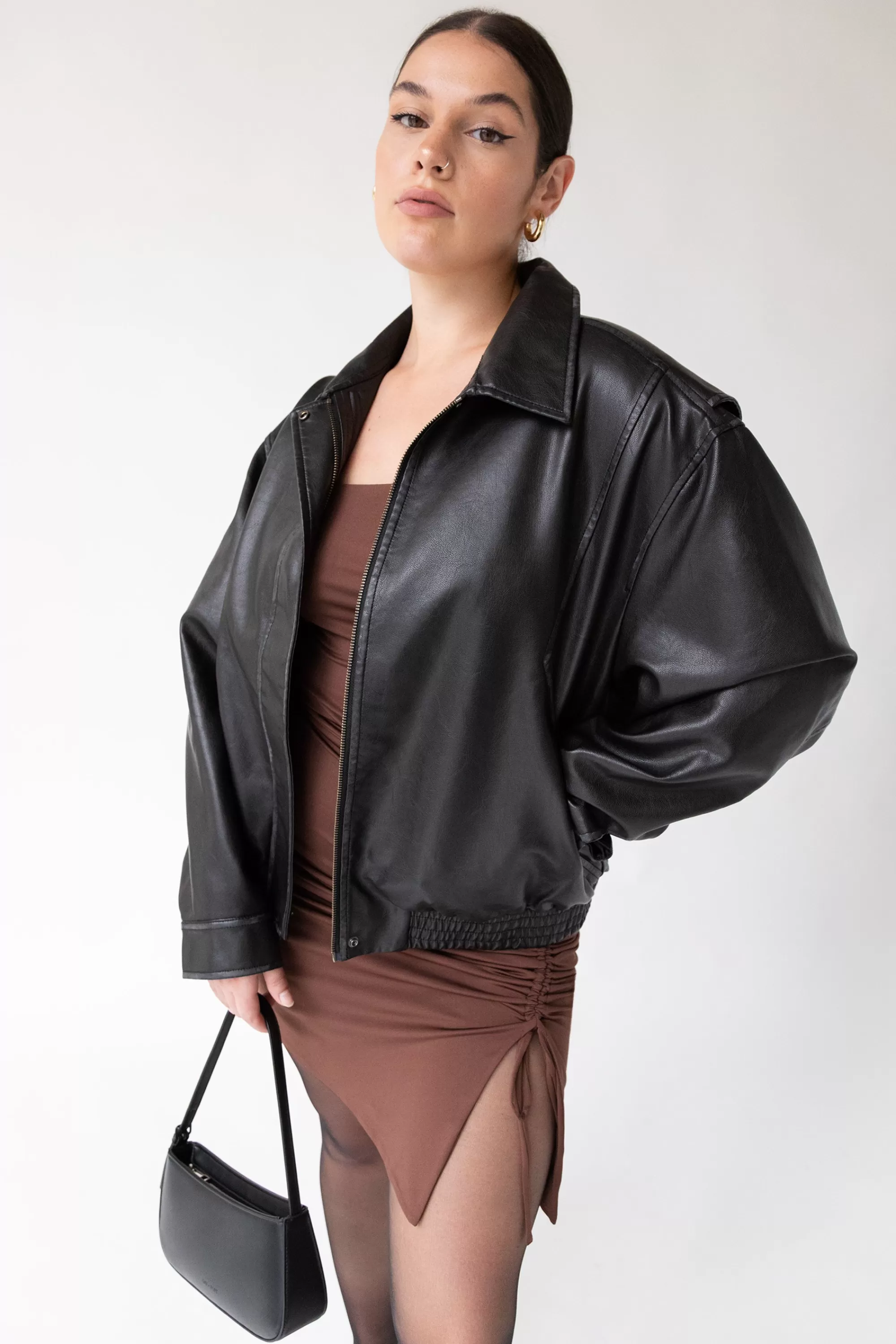 OAK + FORT VINTAGE INSPIRED VEGAN LEATHER BOMBER JACKET | Women Coats & Jackets