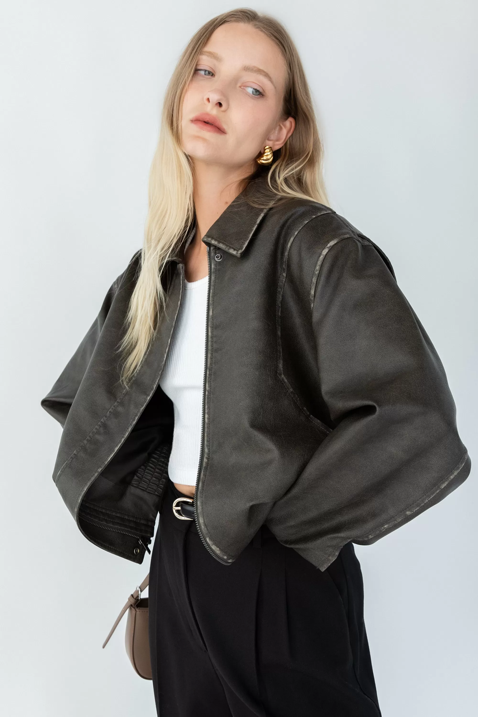 OAK + FORT VINTAGE INSPIRED VEGAN LEATHER BOMBER JACKET | Women Coats & Jackets