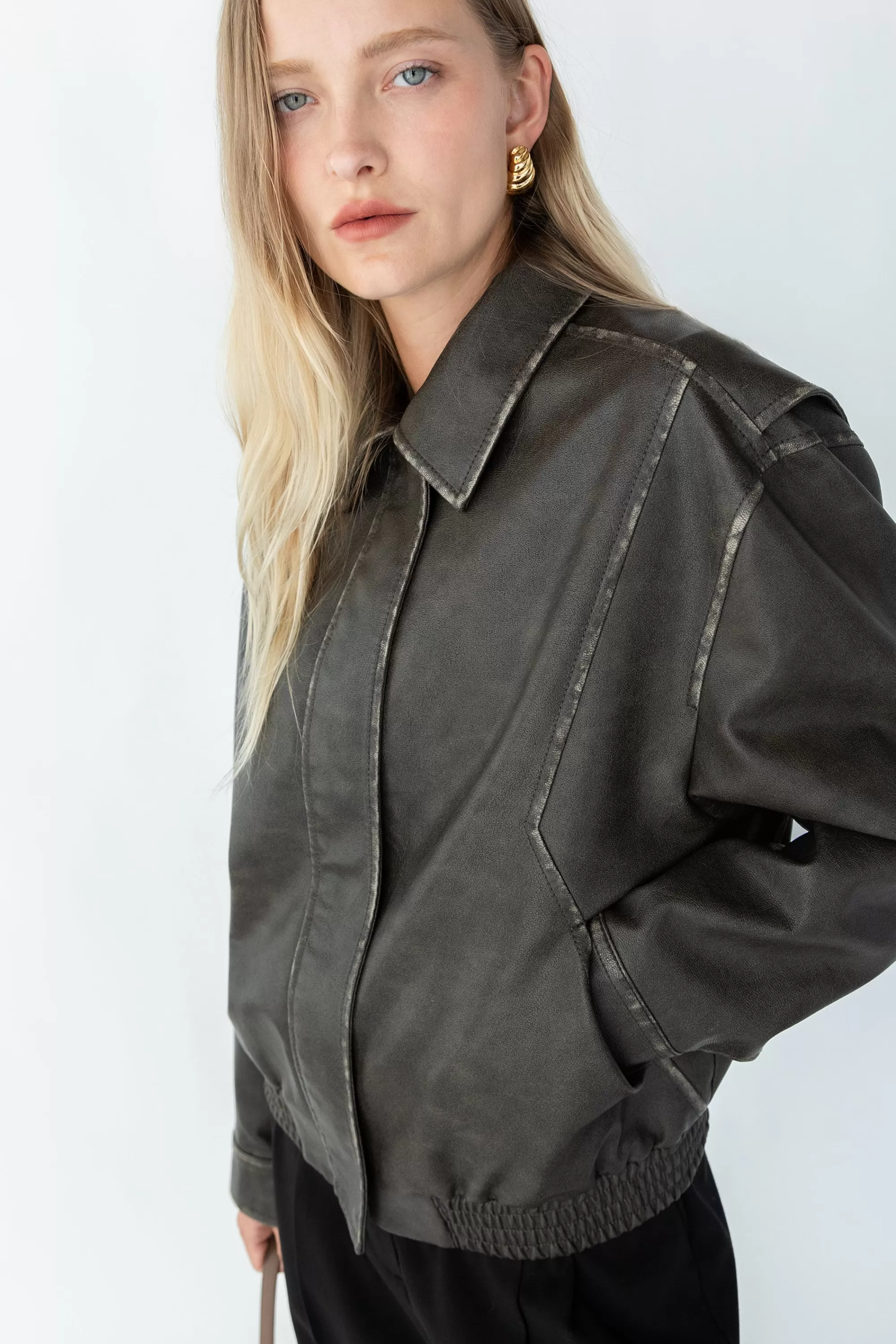 OAK + FORT VINTAGE INSPIRED VEGAN LEATHER BOMBER JACKET | Women Coats & Jackets